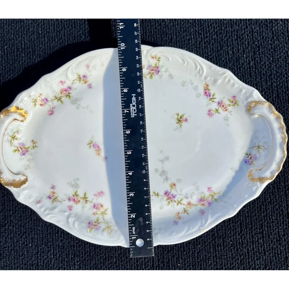 Vintage Theodore Haviland Limoges France Serving Platter Gold Handles 16in Flora